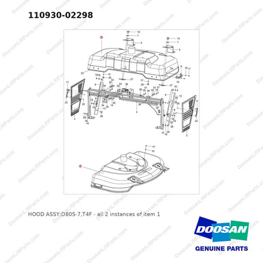 110930-02298 HOOD ASSY;D80S-7,T4F - full parts diagram, item 1 marked - genuine Doosan / Bobcat forklift part