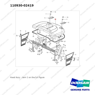 110930-02419 Hood Assy - full parts diagram, item 1 marked - genuine Doosan / Bobcat forklift part