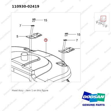 110930-02419 Hood Assy - parts diagram, item 1 shown - genuine Doosan / Bobcat forklift part