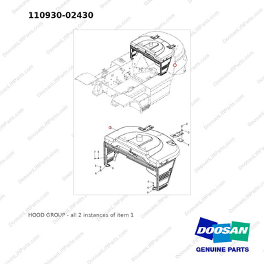 110930-02430 HOOD GROUP - full parts diagram, item 1 marked - genuine Doosan / Bobcat forklift part