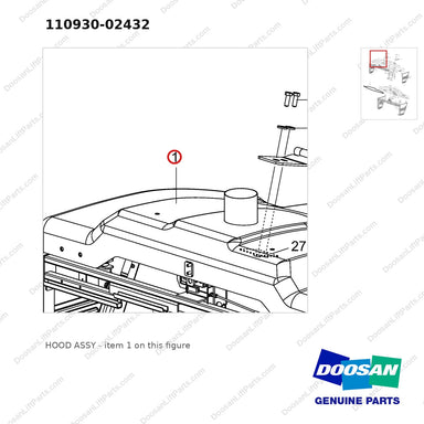 110930-02432 HOOD ASSY - parts diagram, item 1 shown - genuine Doosan / Bobcat forklift part