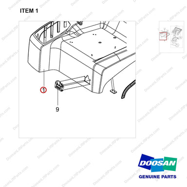 110930-02598 HOOD GROUP - parts diagram, item 1 shown - genuine Doosan / Bobcat forklift part