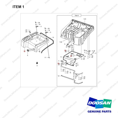110930-02598 HOOD GROUP - full parts diagram, item 1 marked - genuine Doosan / Bobcat forklift part