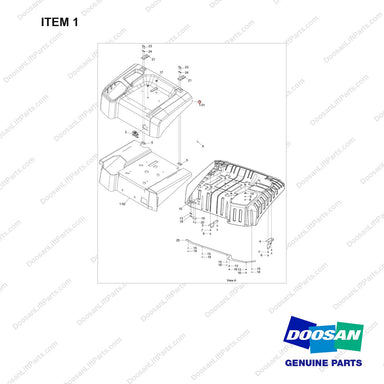 110930-02840 HOOD ASSY;D40S-9 - full parts diagram, item 1 marked - genuine Doosan / Bobcat forklift part