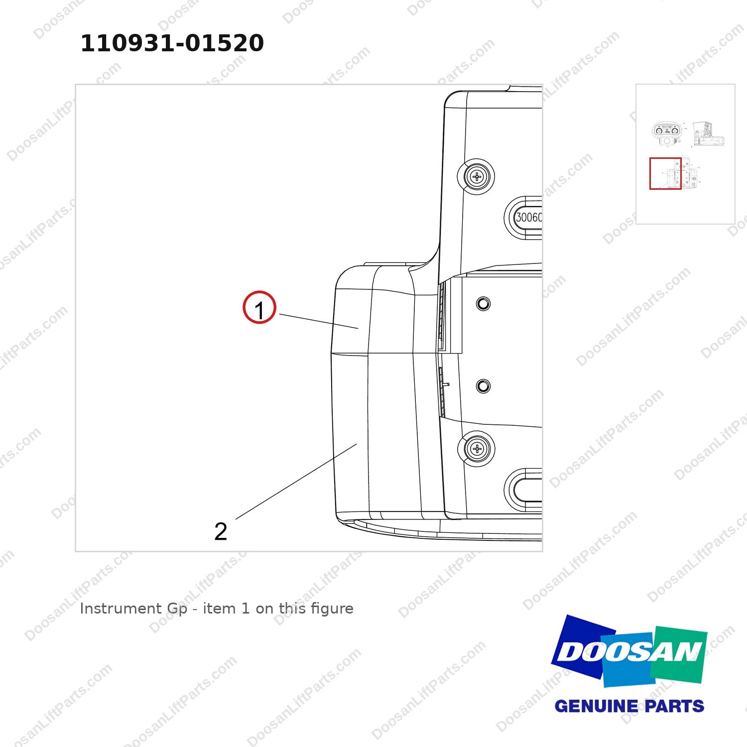 110931-01520 Instrument Gp - parts diagram, item 1 shown - genuine Doosan / Bobcat forklift part
