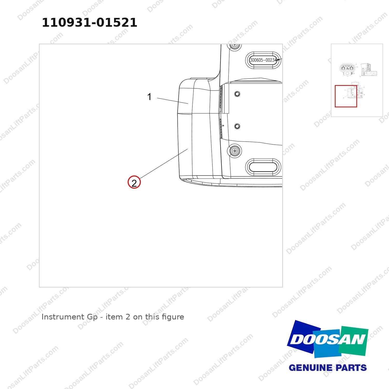 110931-01521 Instrument Gp - parts diagram, item 2 shown - genuine Doosan / Bobcat forklift part