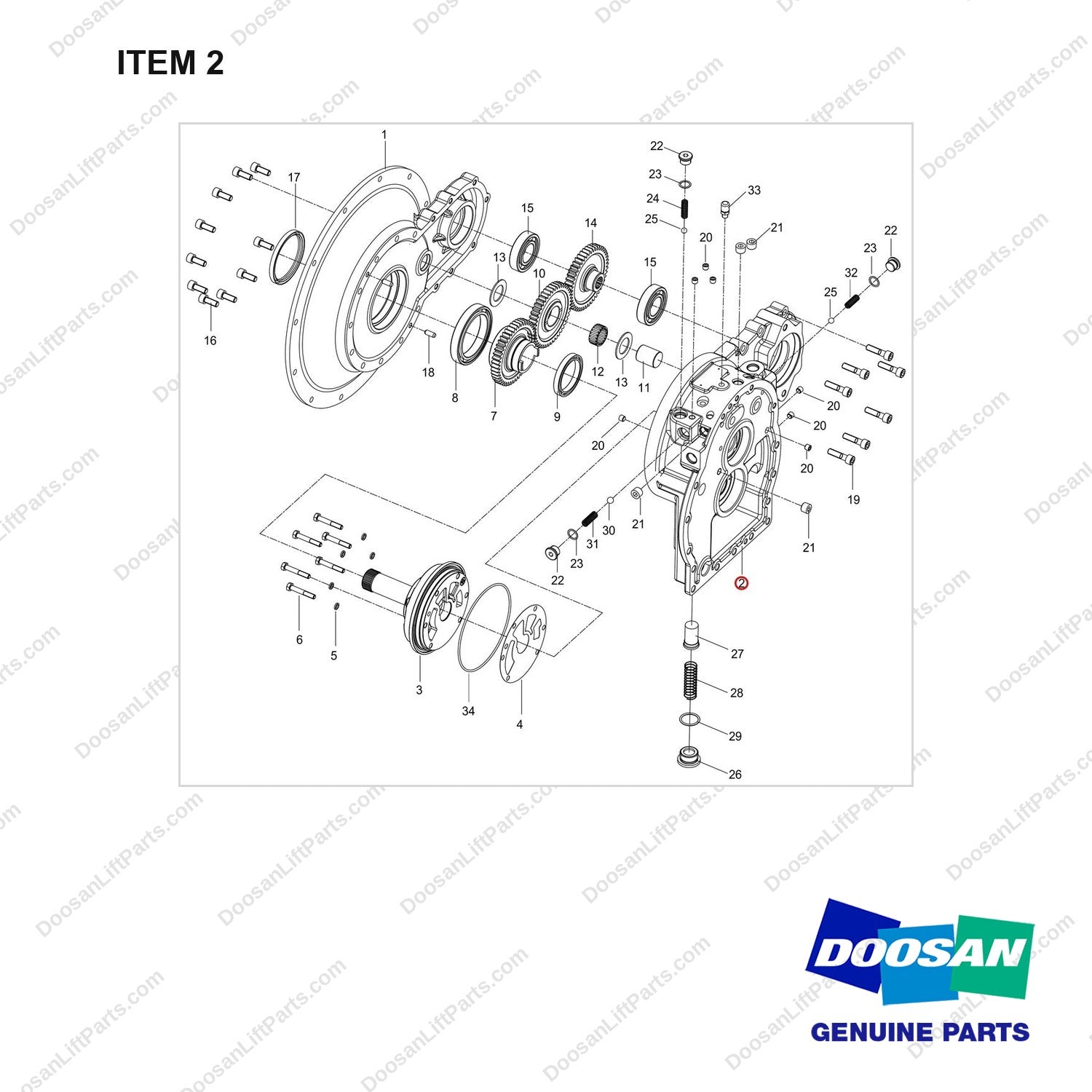 110931-02340 HOUSING ASSY;TC SUB ASSY - full parts diagram, item 2 marked - genuine Doosan / Bobcat forklift part