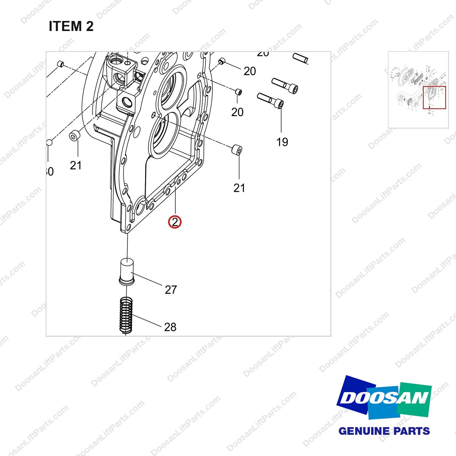 110931-02340 HOUSING ASSY;TC SUB ASSY - parts diagram, item 2 shown - genuine Doosan / Bobcat forklift part