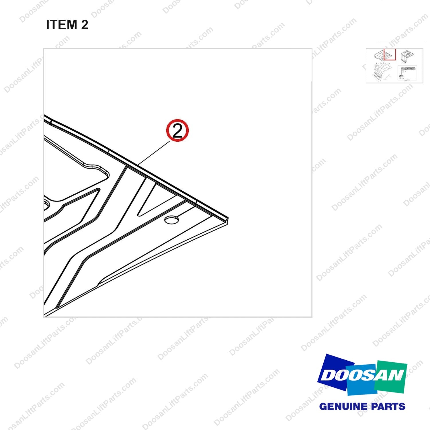 110935-01427 FLOOR PLATE GROUP;NARROW,BR16J-9 - parts diagram, item 2 shown - genuine Doosan / Bobcat forklift part