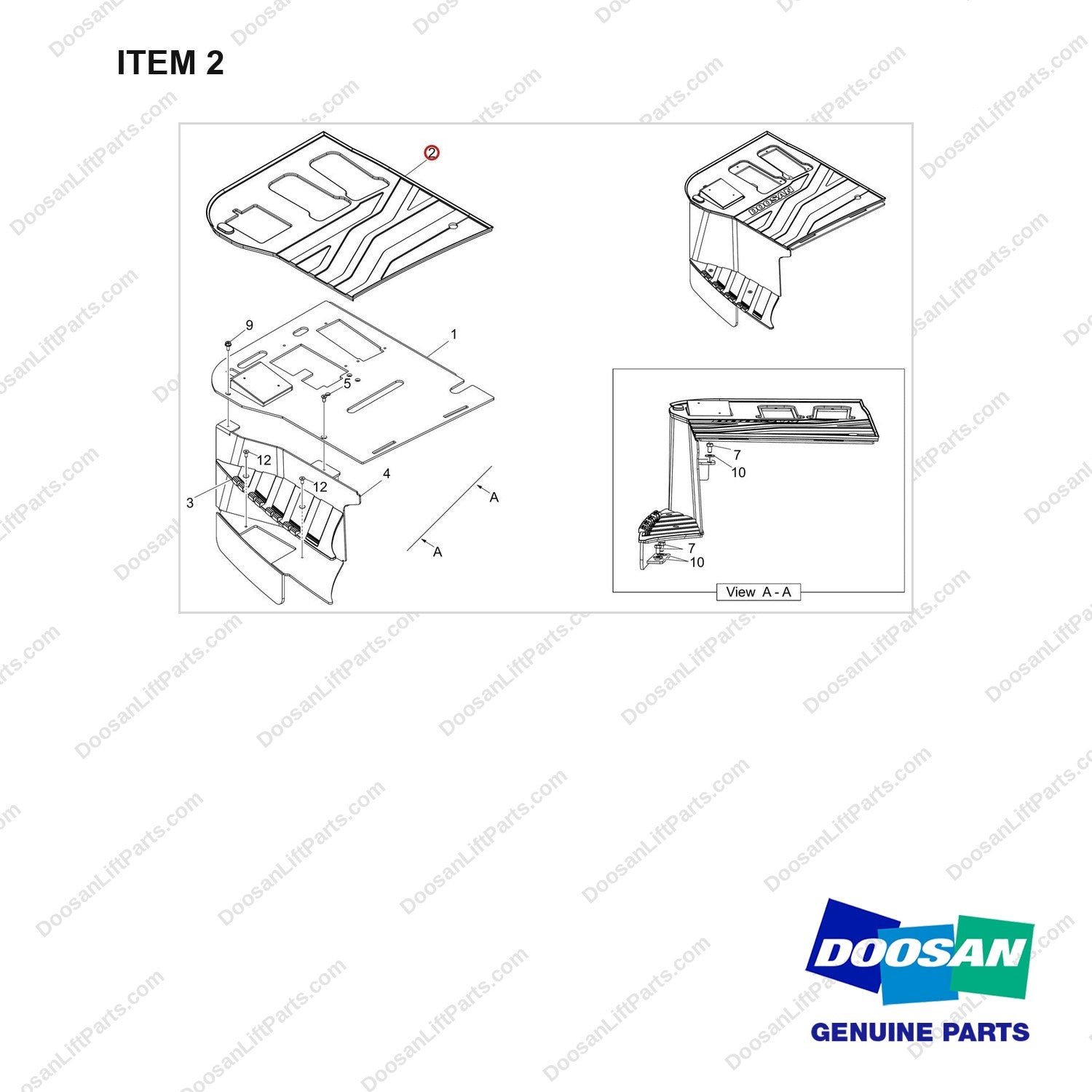 110935-01428 FLOOR PLATE GROUP - full parts diagram, item 2 marked - genuine Doosan / Bobcat forklift part