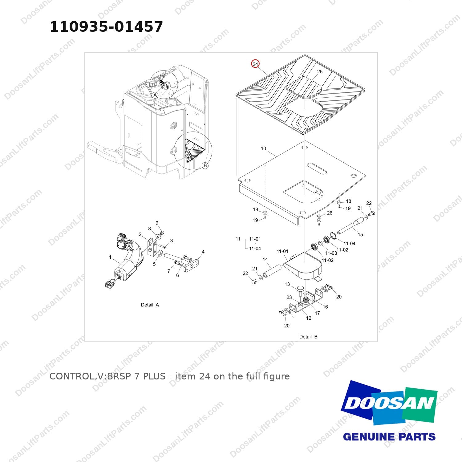 110935-01457 CONTROL,V;BRSP-7 PLUS - full parts diagram, item 24 marked - genuine Doosan / Bobcat forklift part