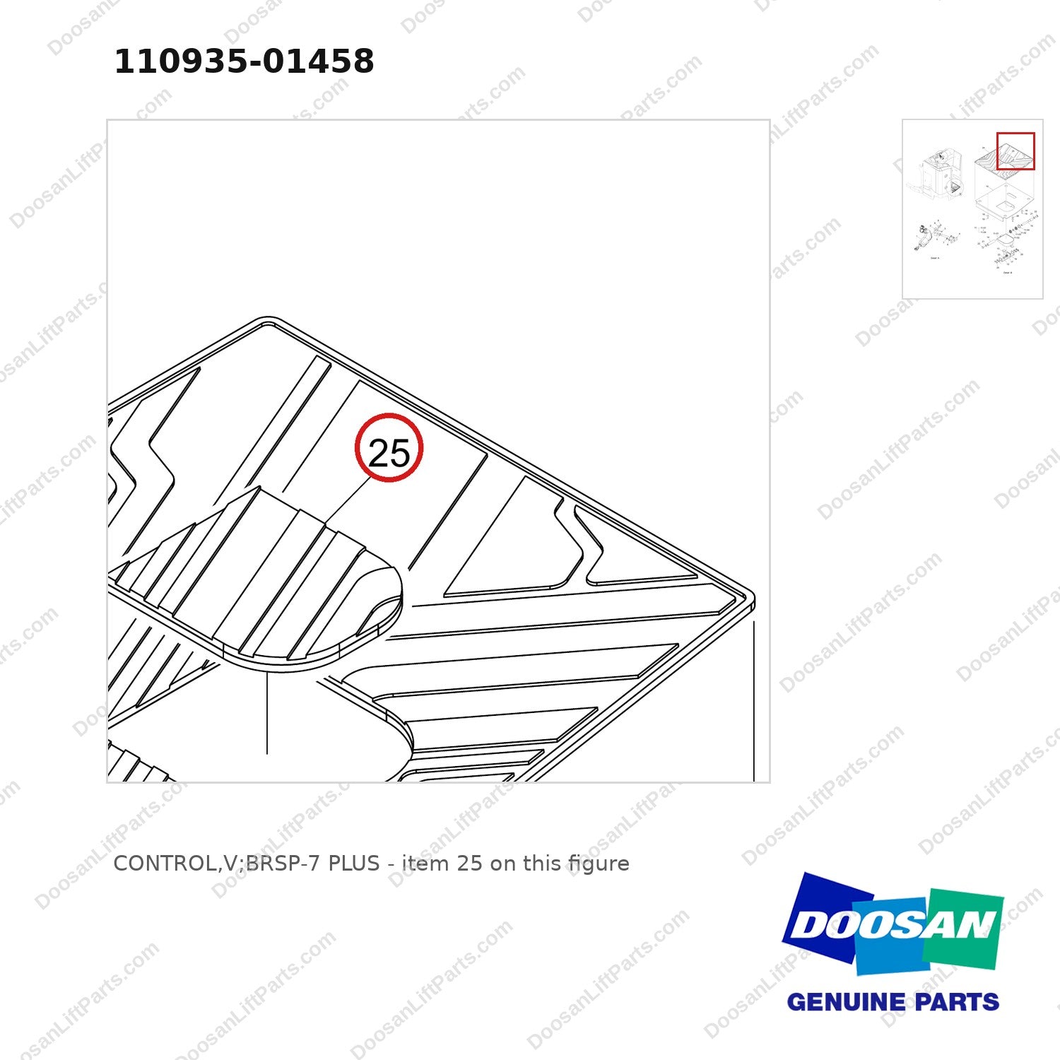110935-01458 CONTROL,V;BRSP-7 PLUS - parts diagram, item 25 shown - genuine Doosan / Bobcat forklift part
