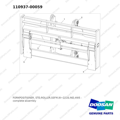 110937-00059 FORKPOSITIONER, STD,ROLLER,SSFM,W=2216,IND,4W5 - full parts diagram - genuine Doosan / Bobcat forklift part