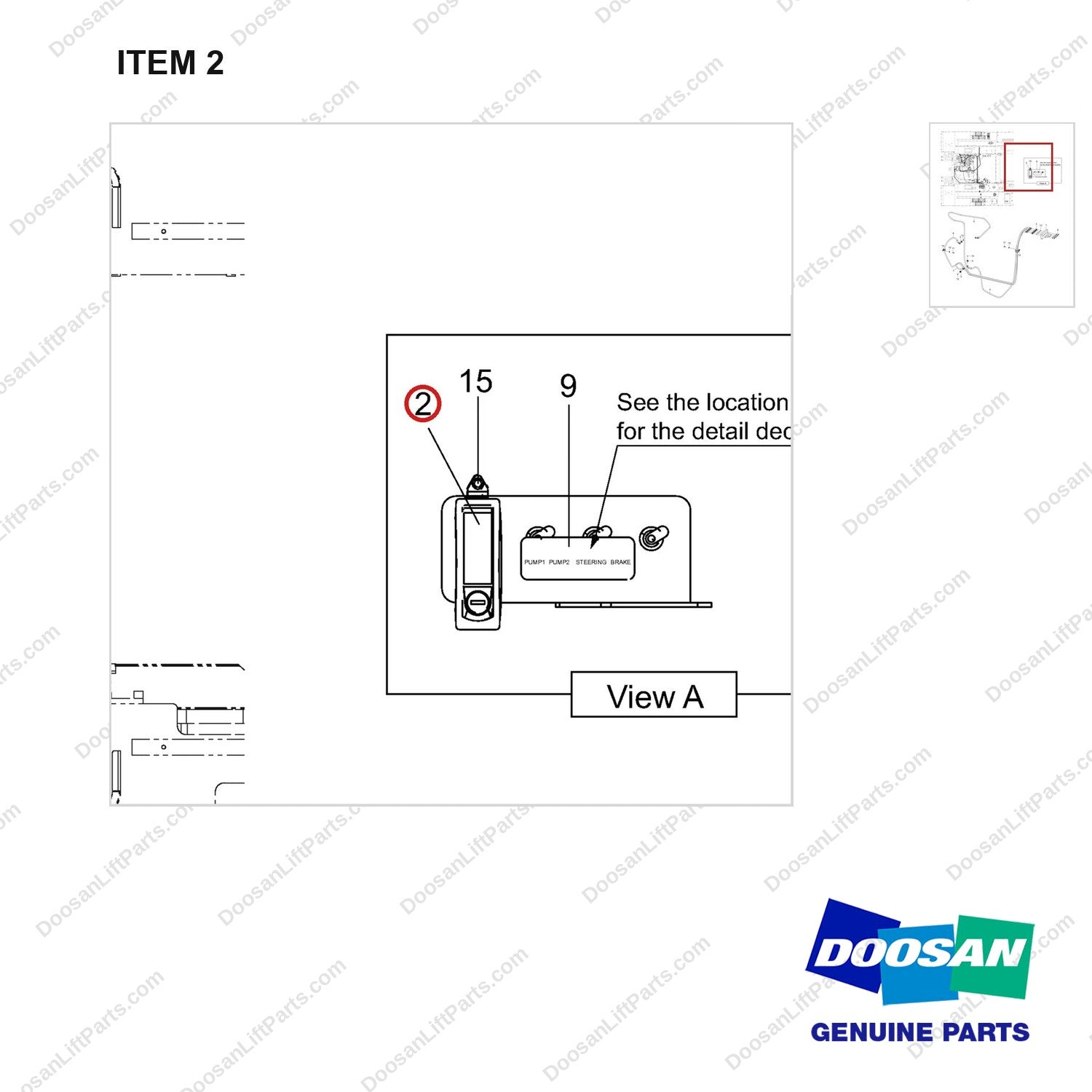 110940-00096 CH/OV AR-PRESSURE GAUGE;D140/160S-7 - parts diagram, item 2 shown - genuine Doosan / Bobcat forklift part