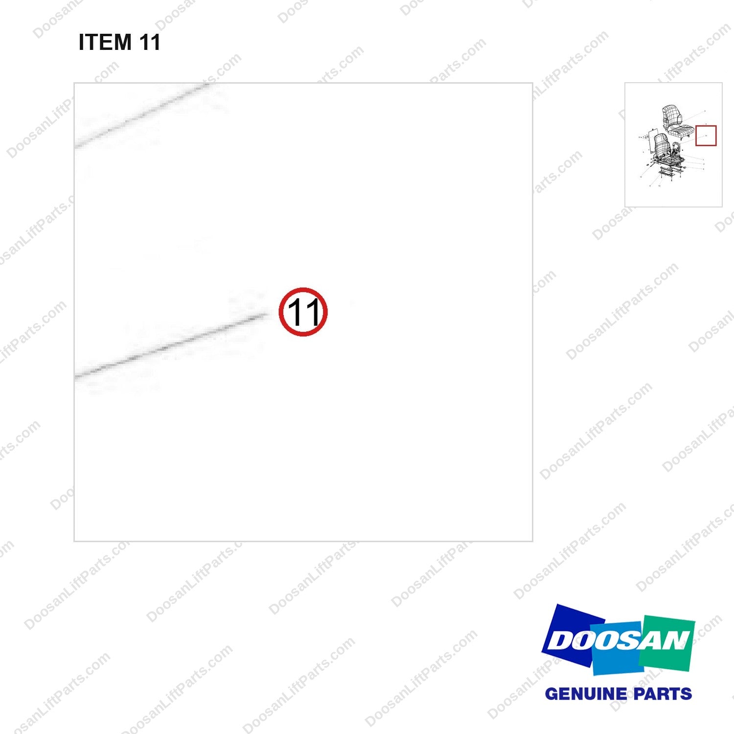 110946-00510 SEAT;SUS/CLOTH/HIPREST/FINGERTIP - parts diagram, item 11 shown - genuine Doosan / Bobcat forklift part