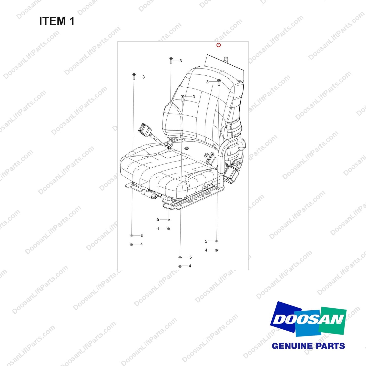 110946-00598 SEAT GP;FIN,SEARS,SUSPEN,HIP,VINYL - full parts diagram, item 1 marked - genuine Doosan / Bobcat forklift part