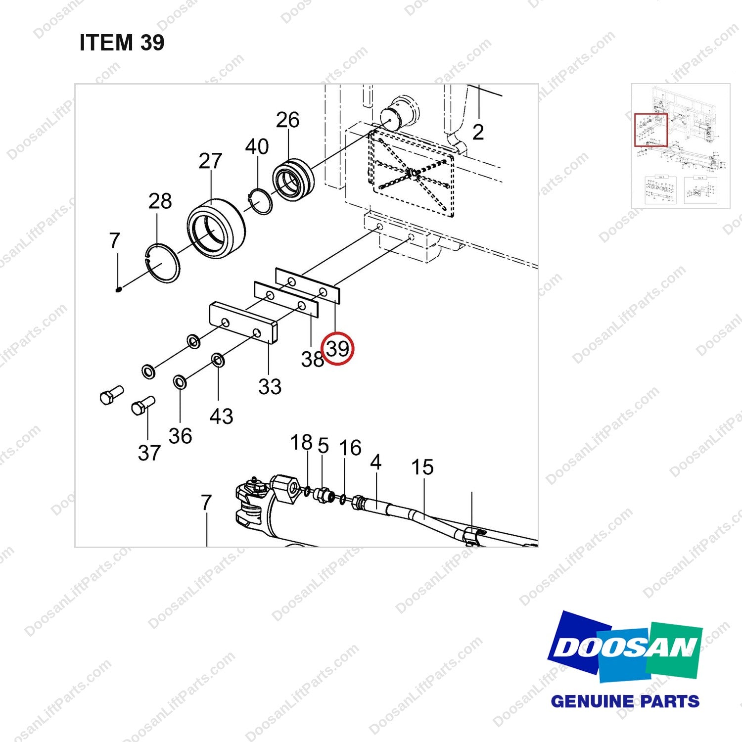 110947-00660 MOUNT GROUP;FORK;INDEPENDENT - parts diagram, item 39 shown - genuine Doosan / Bobcat forklift part
