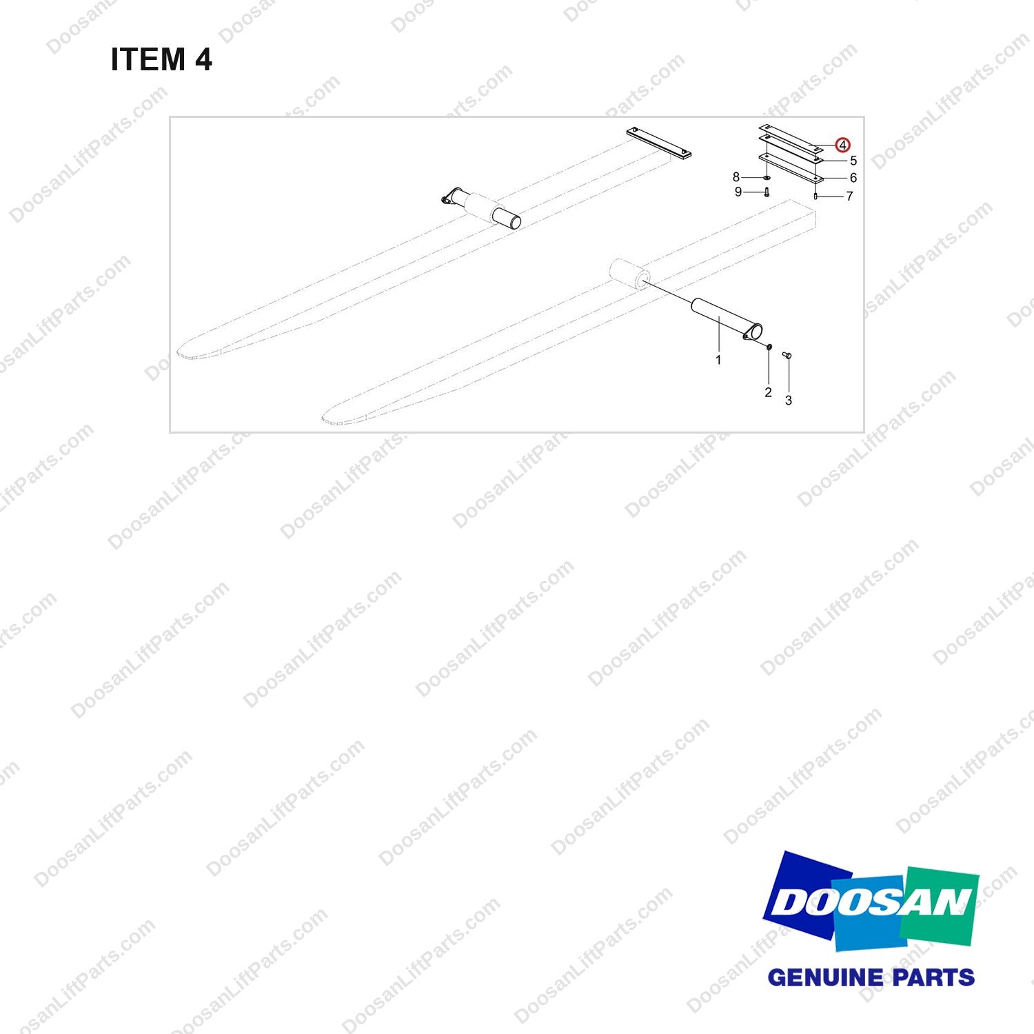 110947-00852 MOUNT;FORK - full parts diagram, item 4 marked - genuine Doosan / Bobcat forklift part