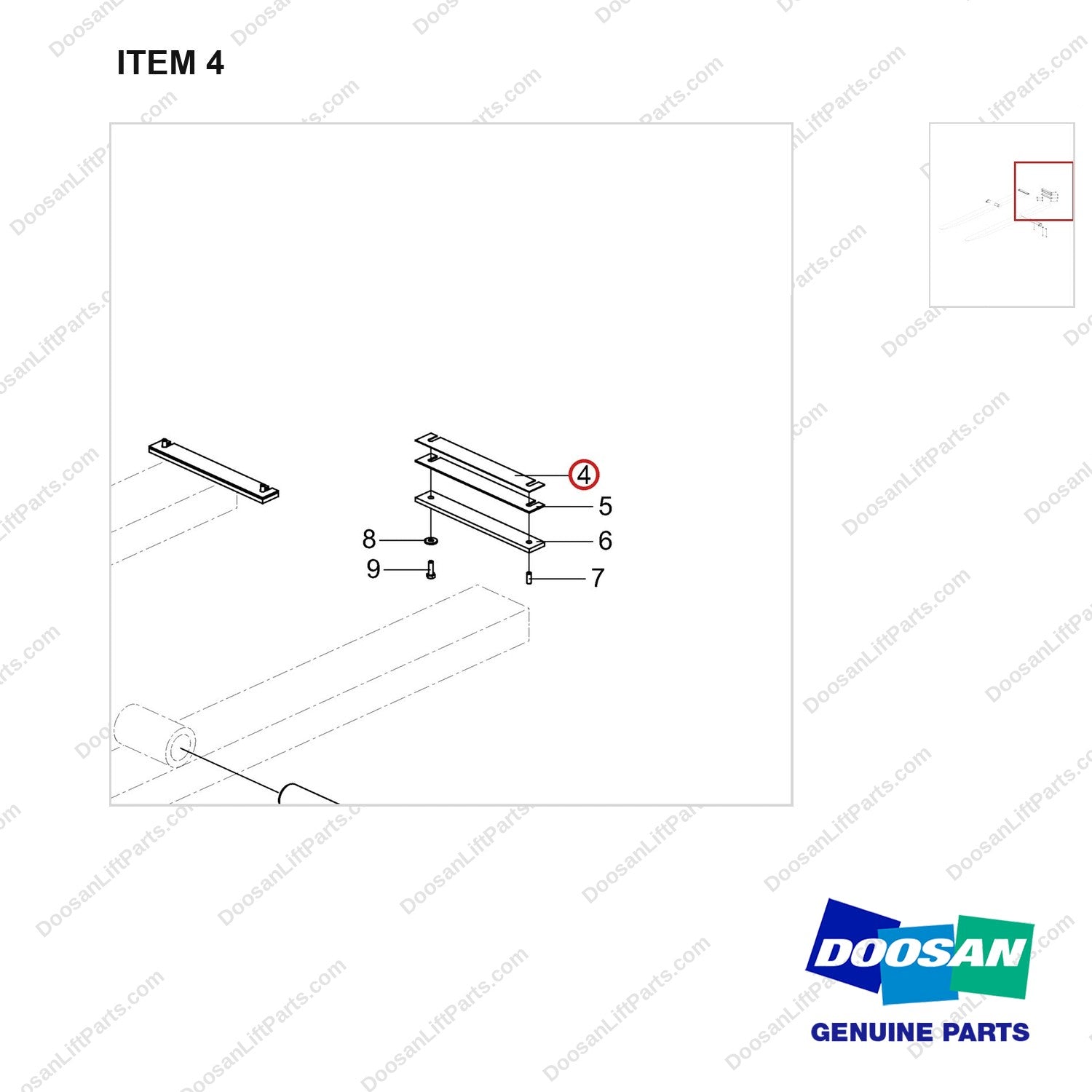 110947-00852 MOUNT;FORK - parts diagram, item 4 shown - genuine Doosan / Bobcat forklift part