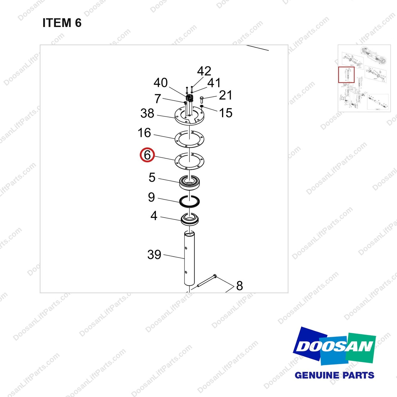 110947-00965 AXLE ASSY,STEER;W/ SENSOR,D100/120S - parts diagram, item 6 shown - genuine Doosan / Bobcat forklift part
