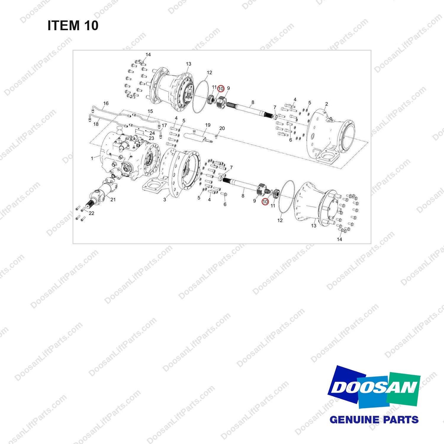 110947-01081 AXLE ASSY,DRIVE;KD20B_SINGLE - full parts diagram, item 10 marked - genuine Doosan / Bobcat forklift part