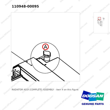 110948-00095 RADIATOR ASSY;COMPLETE ASSEMBLY - parts diagram, item 4 shown - genuine Doosan / Bobcat forklift part