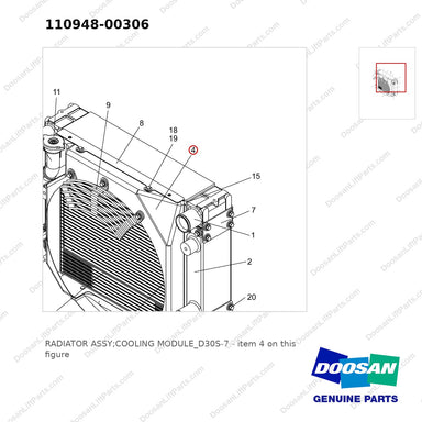 110948-00306 RADIATOR ASSY;COOLING MODULE_D30S-7 - parts diagram, item 4 shown - genuine Doosan / Bobcat forklift part
