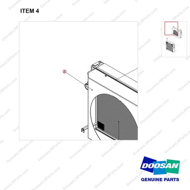 110948-00353 RADIATOR ASSY;GC35S-9 OPEN CORE - parts diagram, item 4 shown - genuine Doosan / Bobcat forklift part