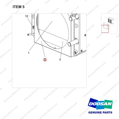 110948-00368 RADIATOR ASSY;G40S-7_HEAVY DUTY COOLING - parts diagram, item 5 shown - genuine Doosan / Bobcat forklift part