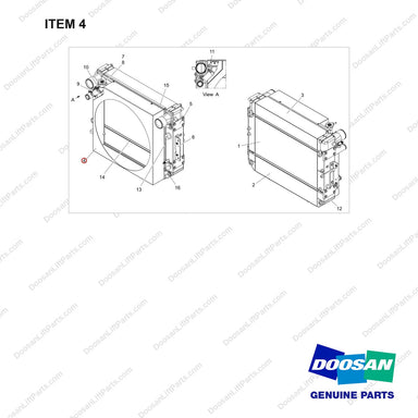 110948-00404 RADIATOR ASSY;D70/90S-9 - full parts diagram, item 4 marked - genuine Doosan / Bobcat forklift part