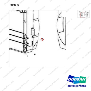 110948-00405 RADIATOR ASSY;D160S-9 - parts diagram, item 5 shown - genuine Doosan / Bobcat forklift part