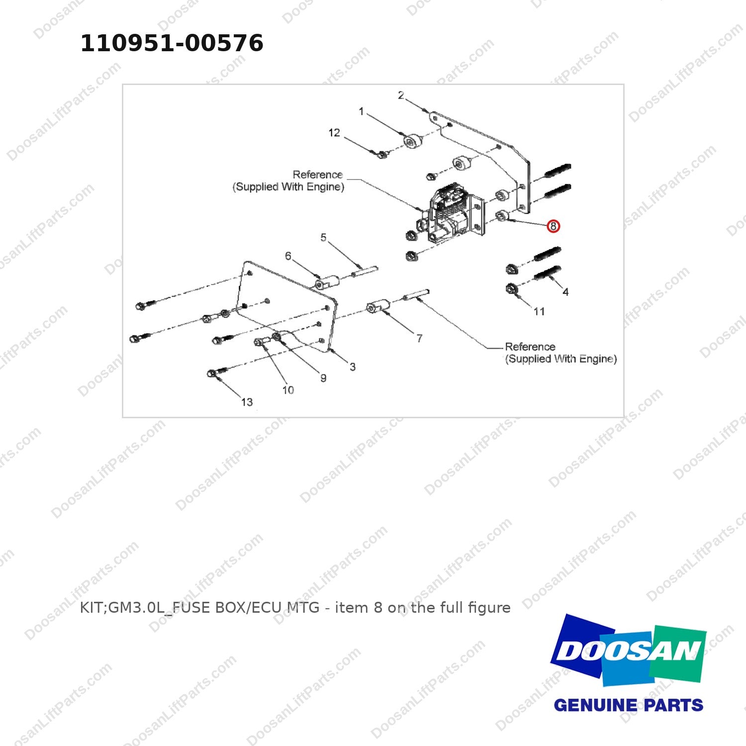 110951-00576 KIT;GM3.0L_FUSE BOX/ECU MTG - full parts diagram, item 8 marked - genuine Doosan / Bobcat forklift part