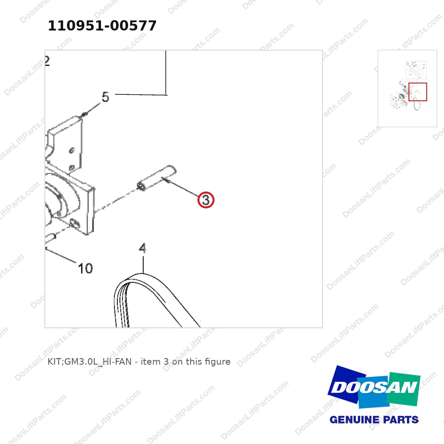 110951-00577 KIT;GM3.0L_HI-FAN - parts diagram, item 3 shown - genuine Doosan / Bobcat forklift part