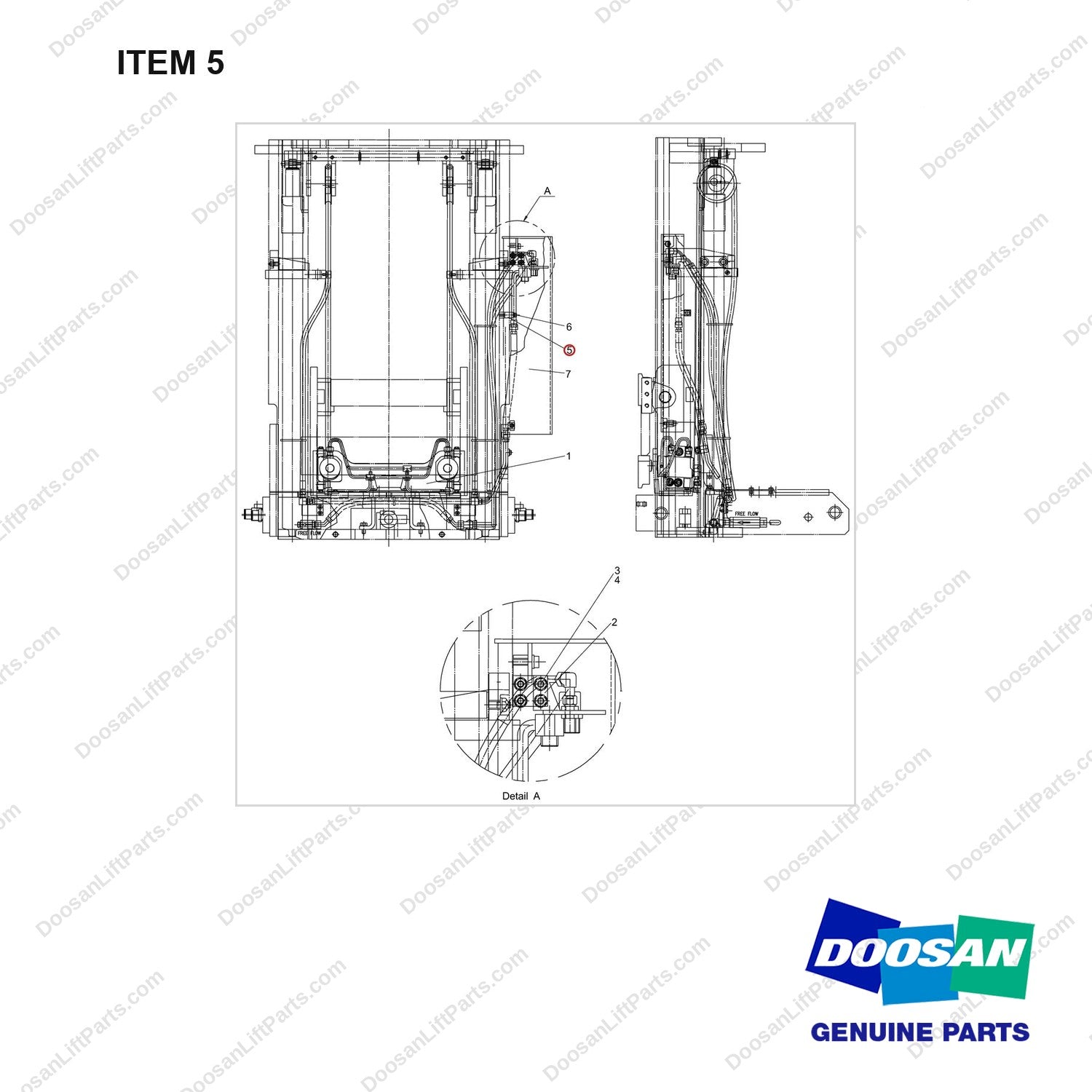 110951-00860 Lift & Tilt Mounting Gp - STD (MFH 2030mm Only) - full parts diagram, item 5 marked - genuine Doosan / Bobcat forklift part
