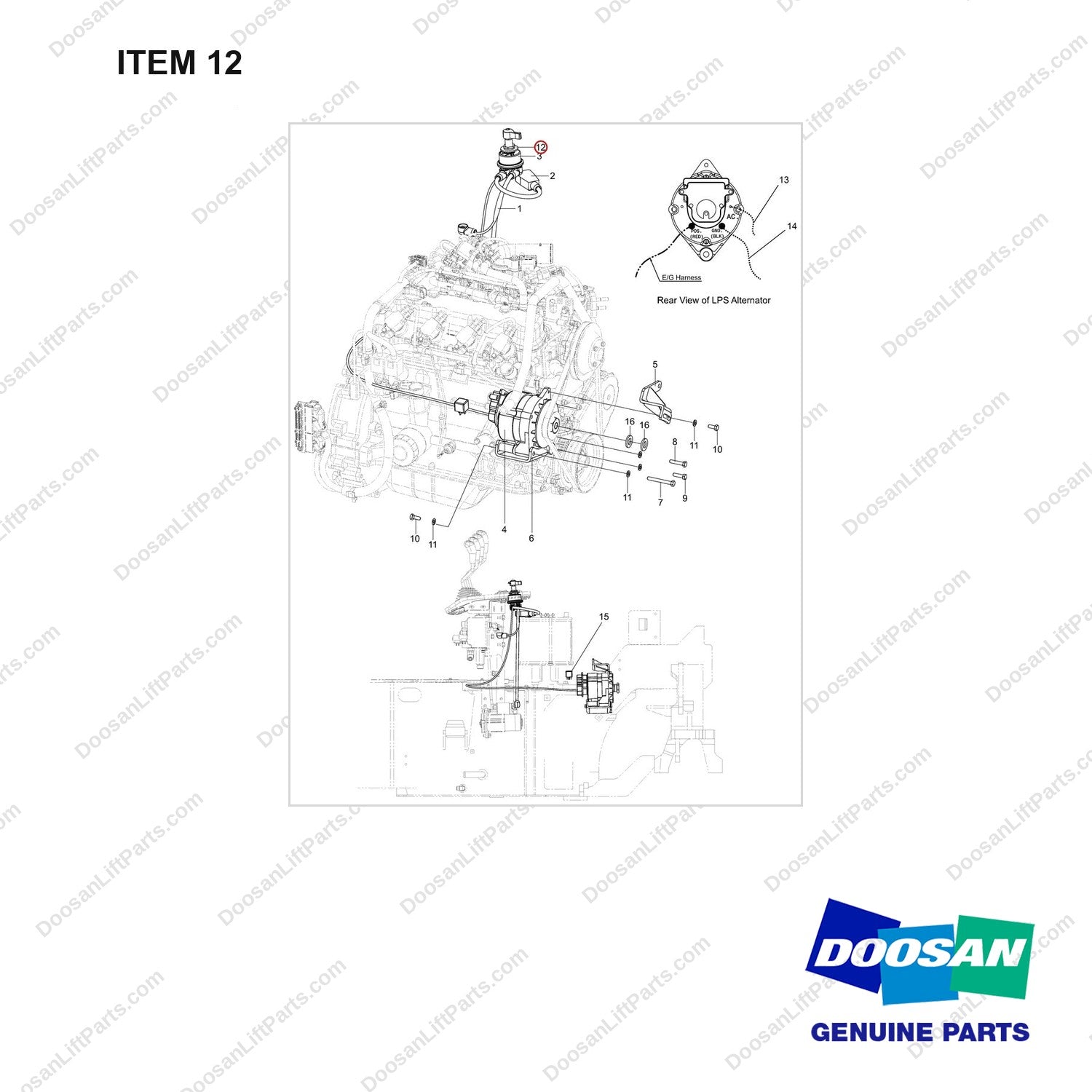 110951-02380 CH/OV AR-SAFETY FEATURE;UL SAFETY,G25N-7 - full parts diagram, item 12 marked - genuine Doosan / Bobcat forklift part