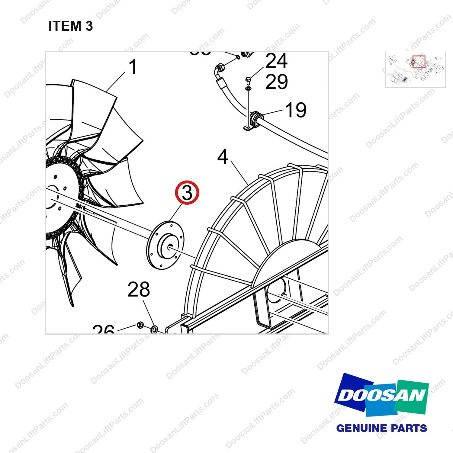 110951-02839 FAN GROUP;DV180S-9,STAGE V - parts diagram, item 3 shown - genuine Doosan / Bobcat forklift part