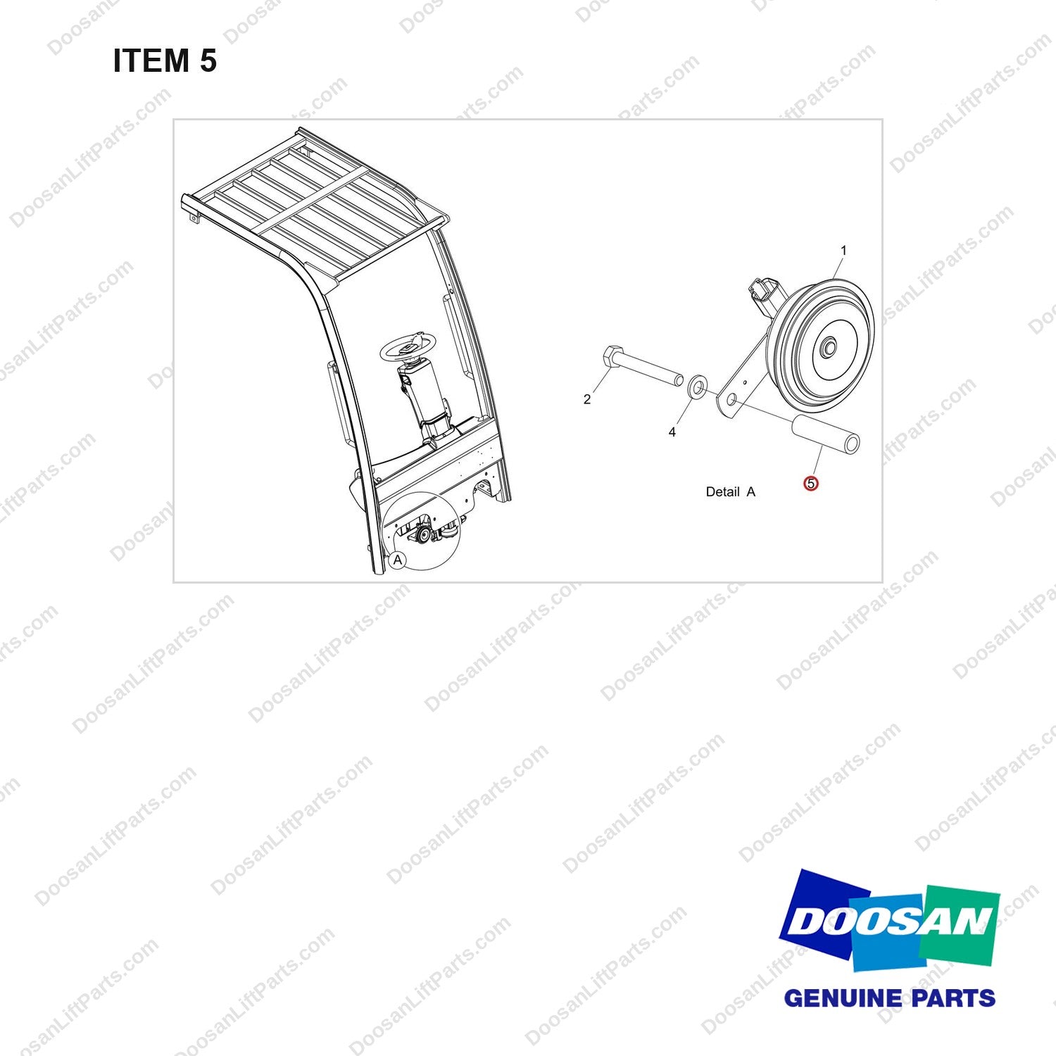 110951-03054 HORN GROUP;GC15,NEW GCT T3 - full parts diagram, item 5 marked - genuine Doosan / Bobcat forklift part