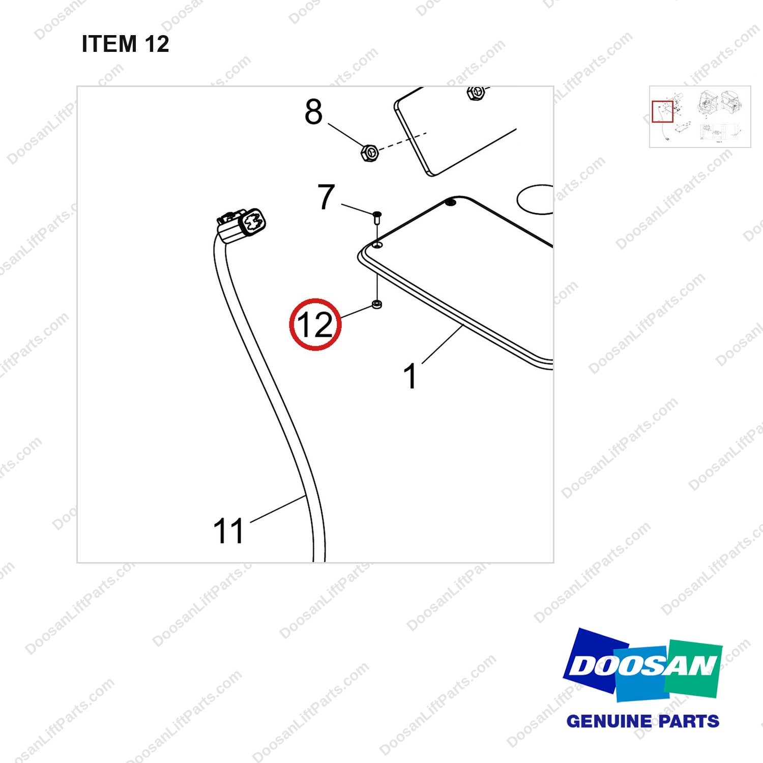 110951-03130 COVER GROUP;FINGERTIP,D160 - parts diagram, item 12 shown - genuine Doosan / Bobcat forklift part