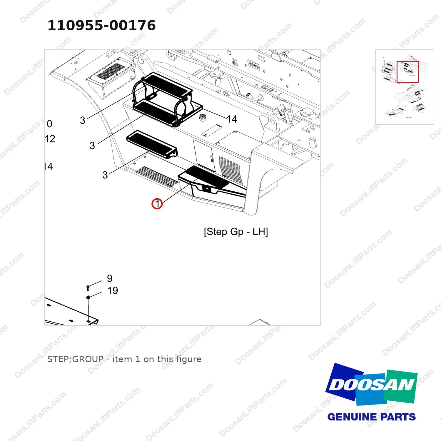 110955-00176 STEP;GROUP - parts diagram, item 1 shown - genuine Doosan / Bobcat forklift part