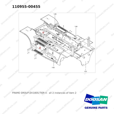 110955-00455 FRAME GROUP;DV180S;TIER-4 - full parts diagram, item 2 marked - genuine Doosan / Bobcat forklift part