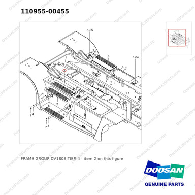 110955-00455 FRAME GROUP;DV180S;TIER-4 - parts diagram, item 2 shown - genuine Doosan / Bobcat forklift part