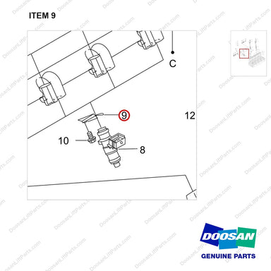 110956-00948 COIL ASSY;WG3800 PN DF - parts diagram, item 9 shown - genuine Doosan / Bobcat forklift part
