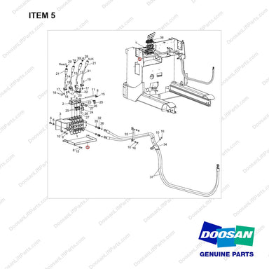 110961-00050 Valve Ar. - 4 Section - full parts diagram, item 5 marked - genuine Doosan / Bobcat forklift part