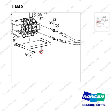110961-00050 Valve Ar. - 4 Section - parts diagram, item 5 shown - genuine Doosan / Bobcat forklift part