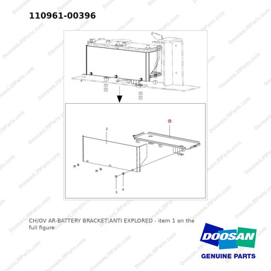 110961-00396 CH/OV AR-BATTERY BRACKET;ANTI EXPLORED - full parts diagram, item 1 marked - genuine Doosan / Bobcat forklift part