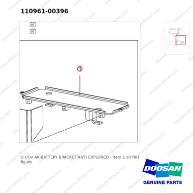 110961-00396 CH/OV AR-BATTERY BRACKET;ANTI EXPLORED - parts diagram, item 1 shown - genuine Doosan / Bobcat forklift part
