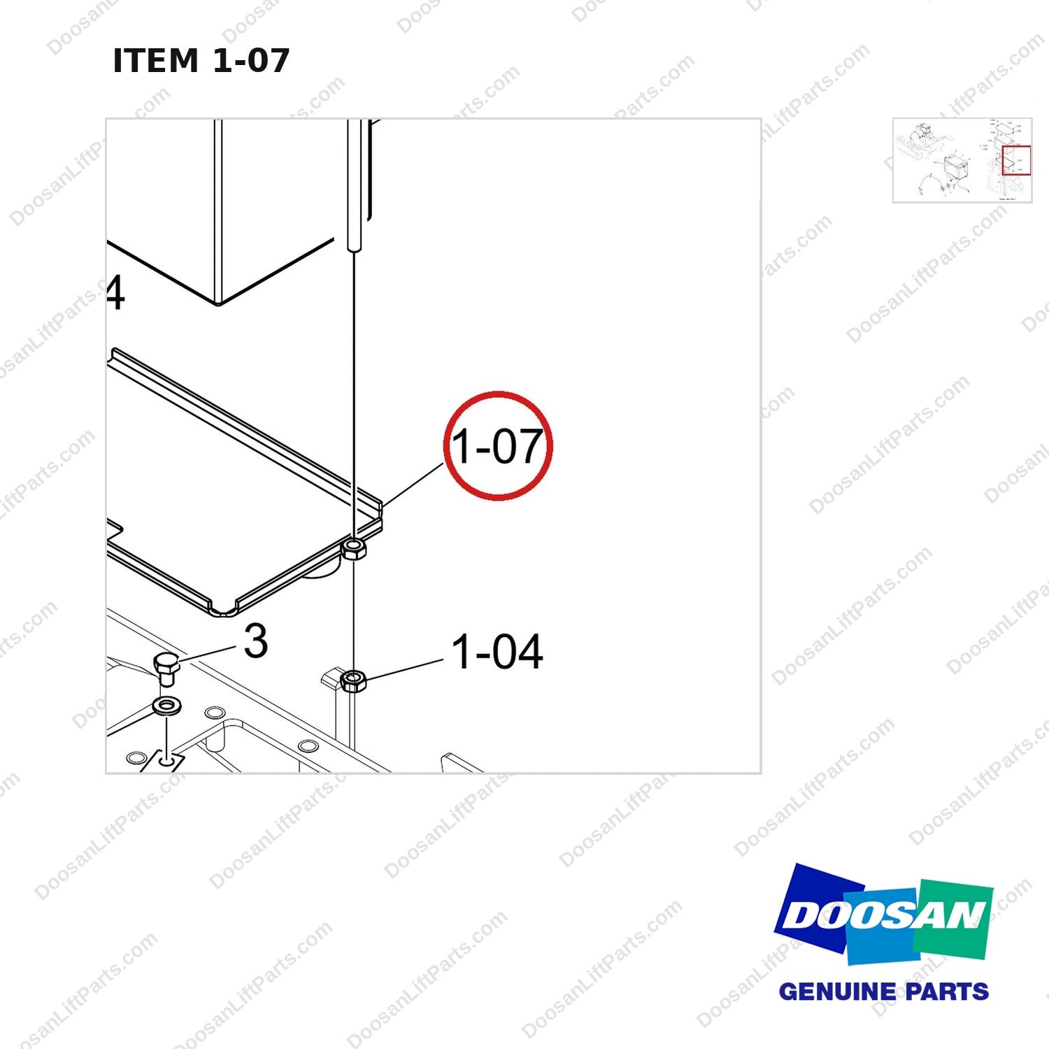 110961-00581 BATTERY GP_PFG MAPPING BATTERY GP;D25S-9 - parts diagram, item 1-07 shown - genuine Doosan / Bobcat forklift part