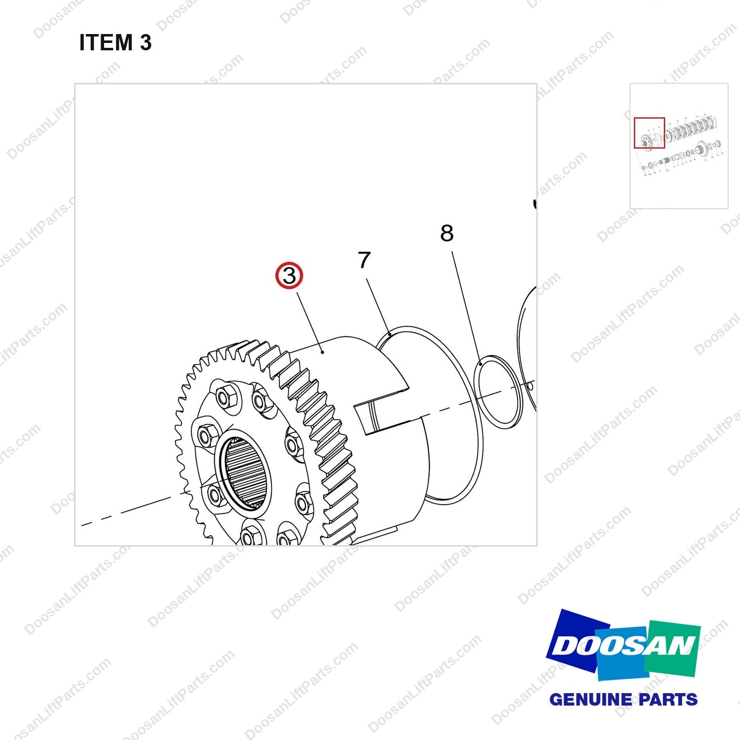 110963-00119 CLUTCH ASSY;REV - parts diagram, item 3 shown - genuine Doosan / Bobcat forklift part