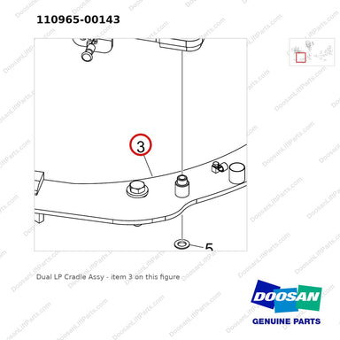 110965-00143 Dual LP Cradle Assy - parts diagram, item 3 shown - genuine Doosan / Bobcat forklift part