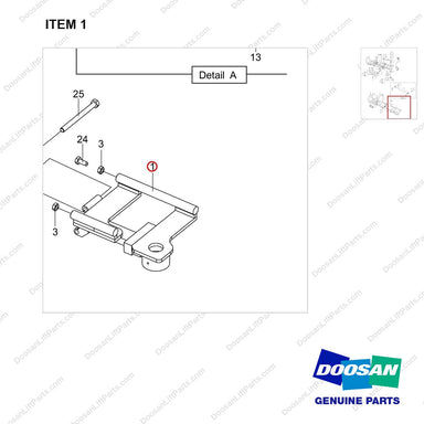 110965-00191 CRADLE ASSY;SWING,DOWN - parts diagram, item 1 shown - genuine Doosan / Bobcat forklift part